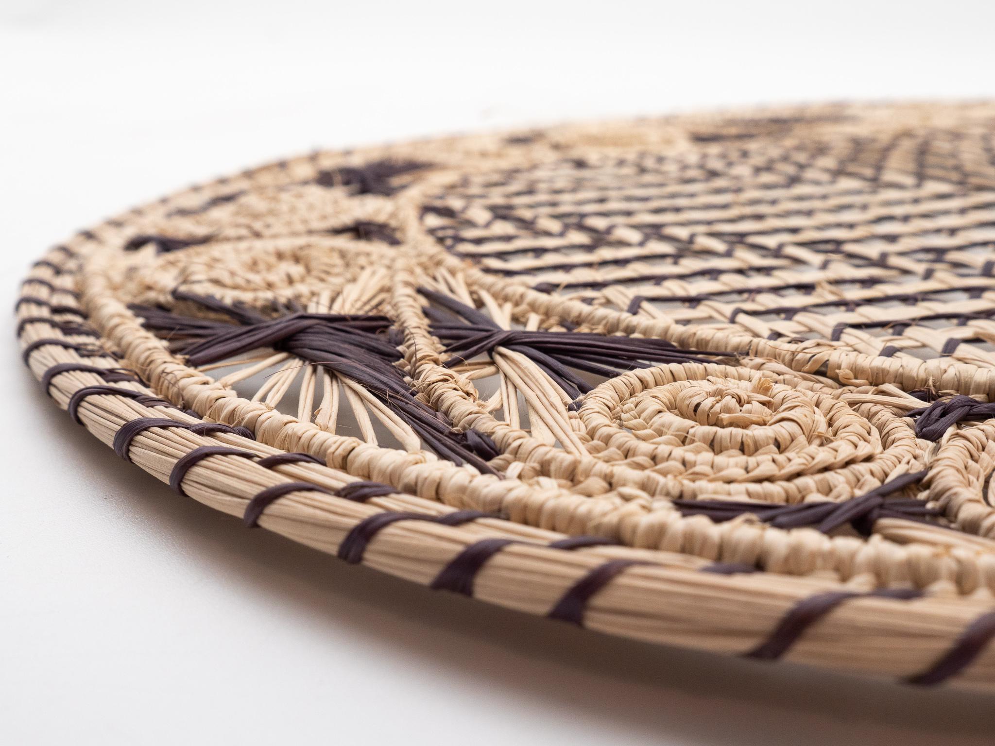 Hand-Woven Brown and Cream Round Iraca Fibre Placemat