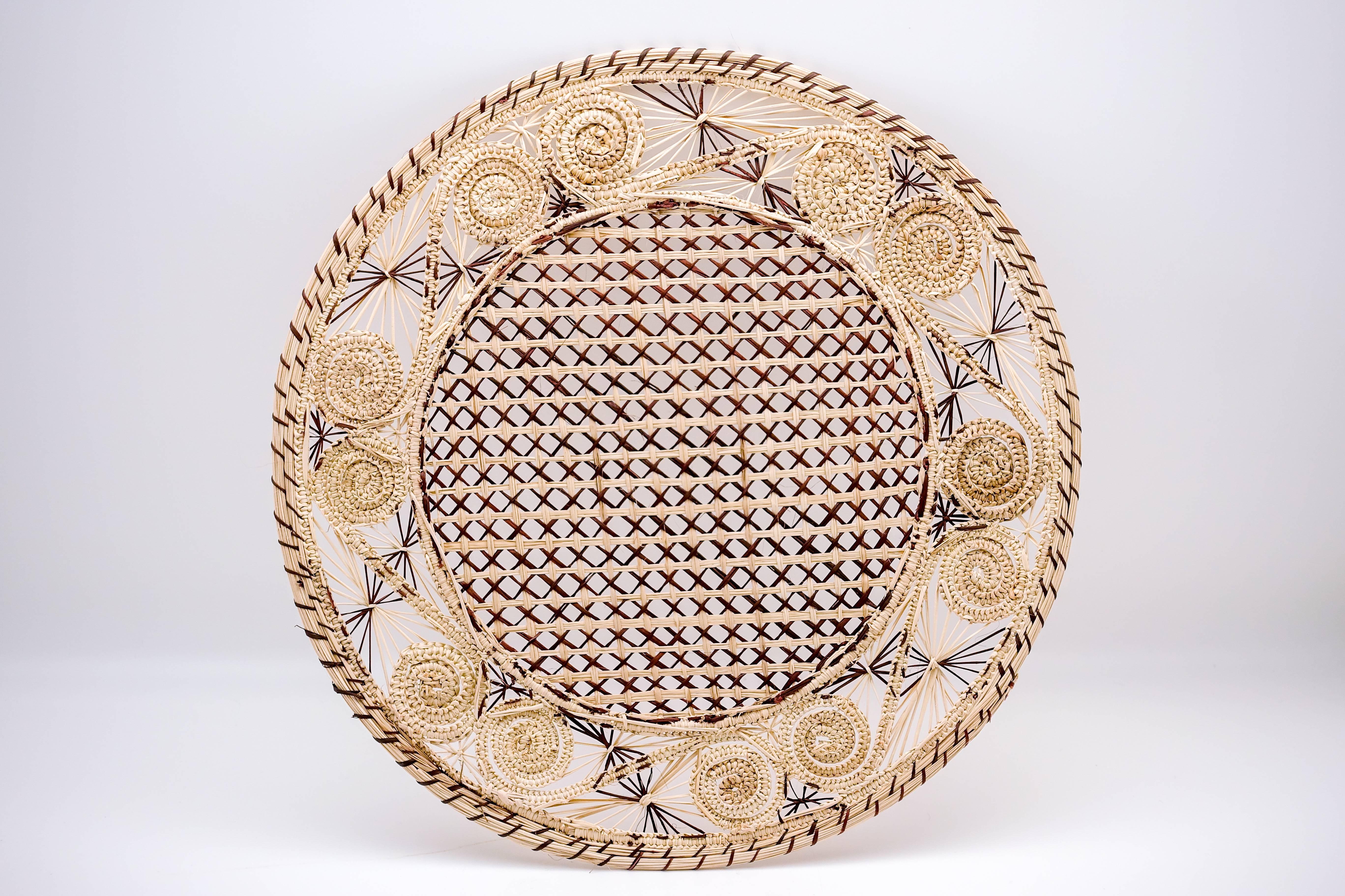 Contemporary Brown and Cream Round Iraca Fibre Placemat