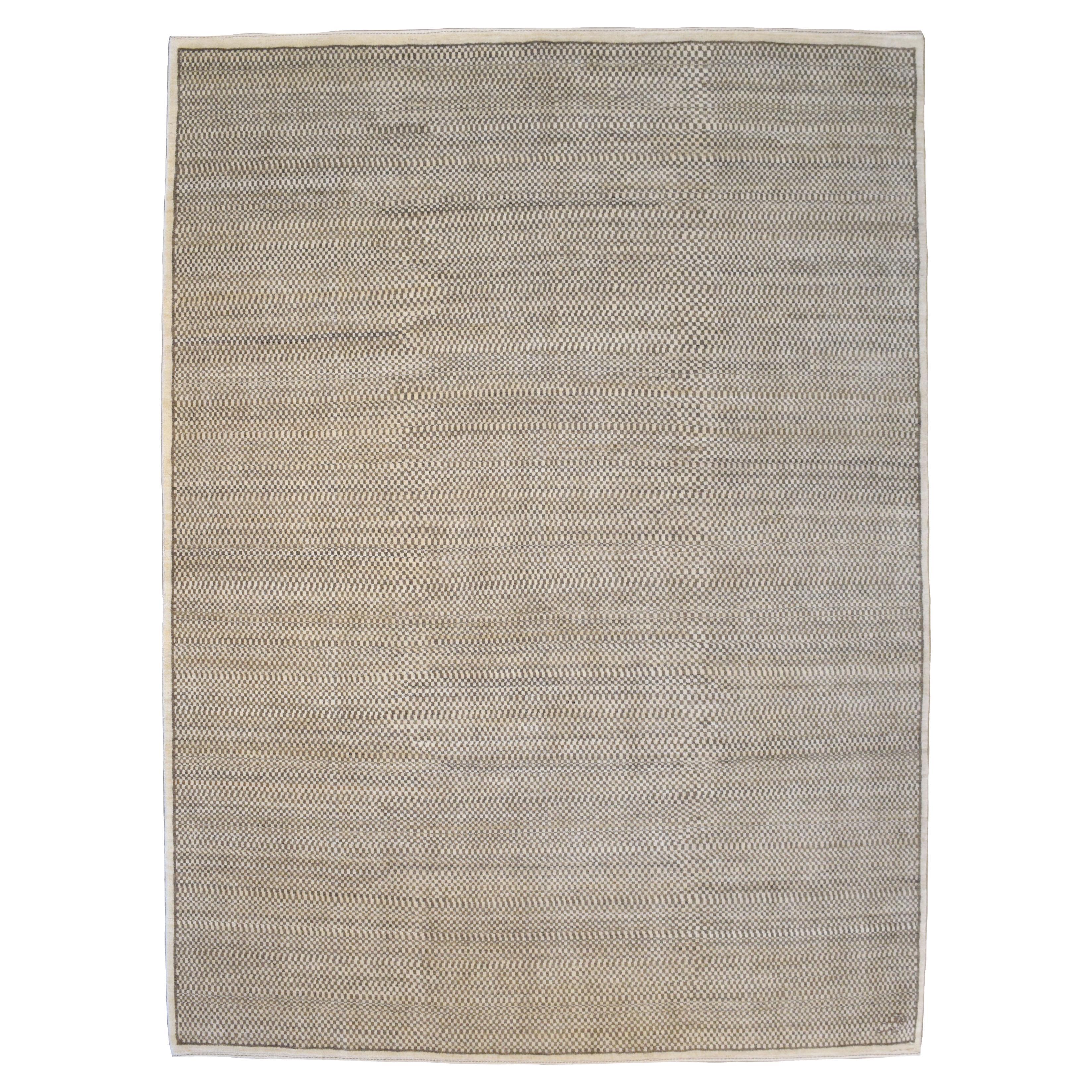 Brown and Cream Minimalist "Mottle" Modern Persian Wool Area Rug, 8x10 For Sale