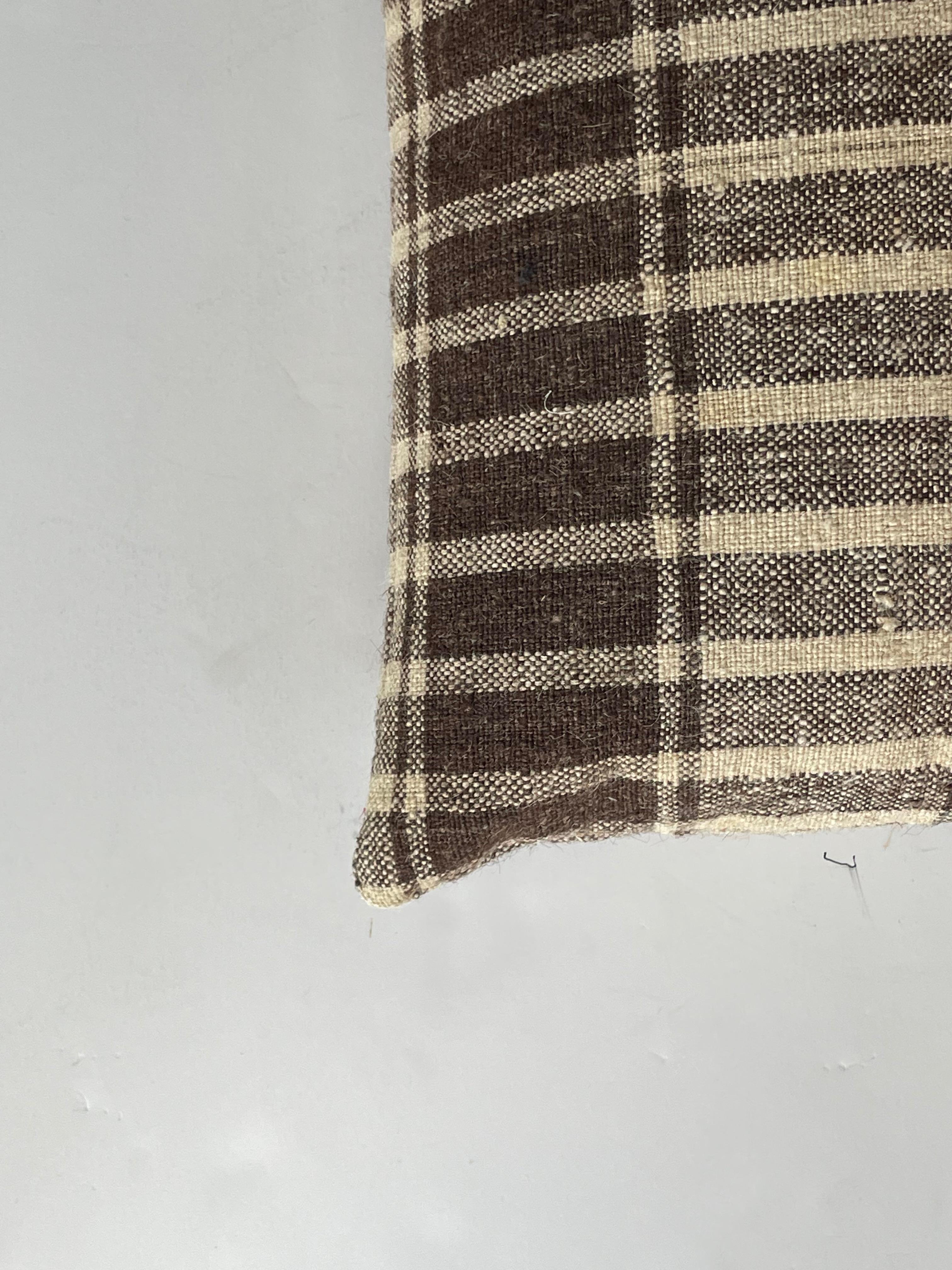 Brown and Cream Stripe Hand Woven Pillow, Portugal, Contemporary In New Condition For Sale In New York, NY