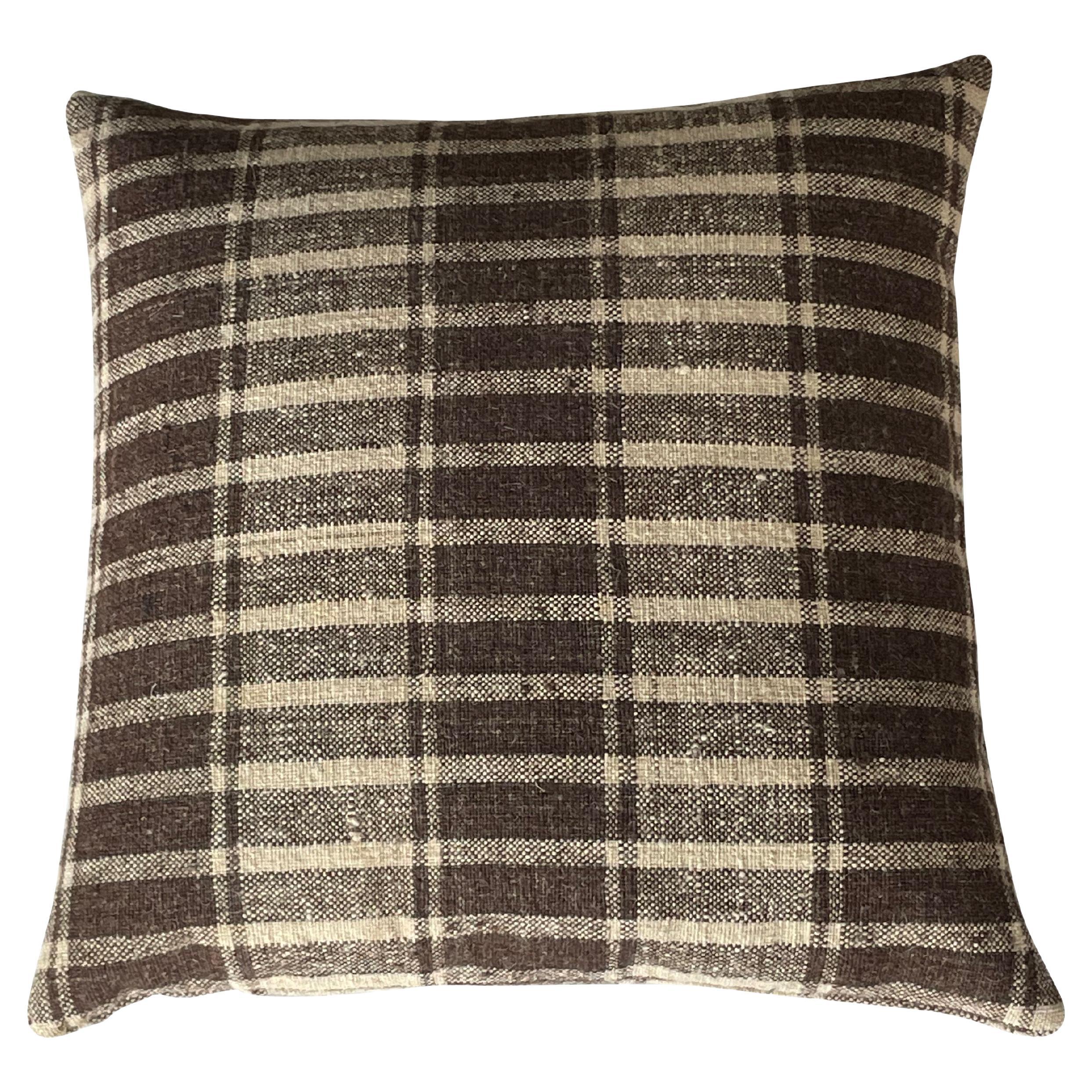 Brown and Cream Stripe Hand Woven Pillow, Portugal, Contemporary