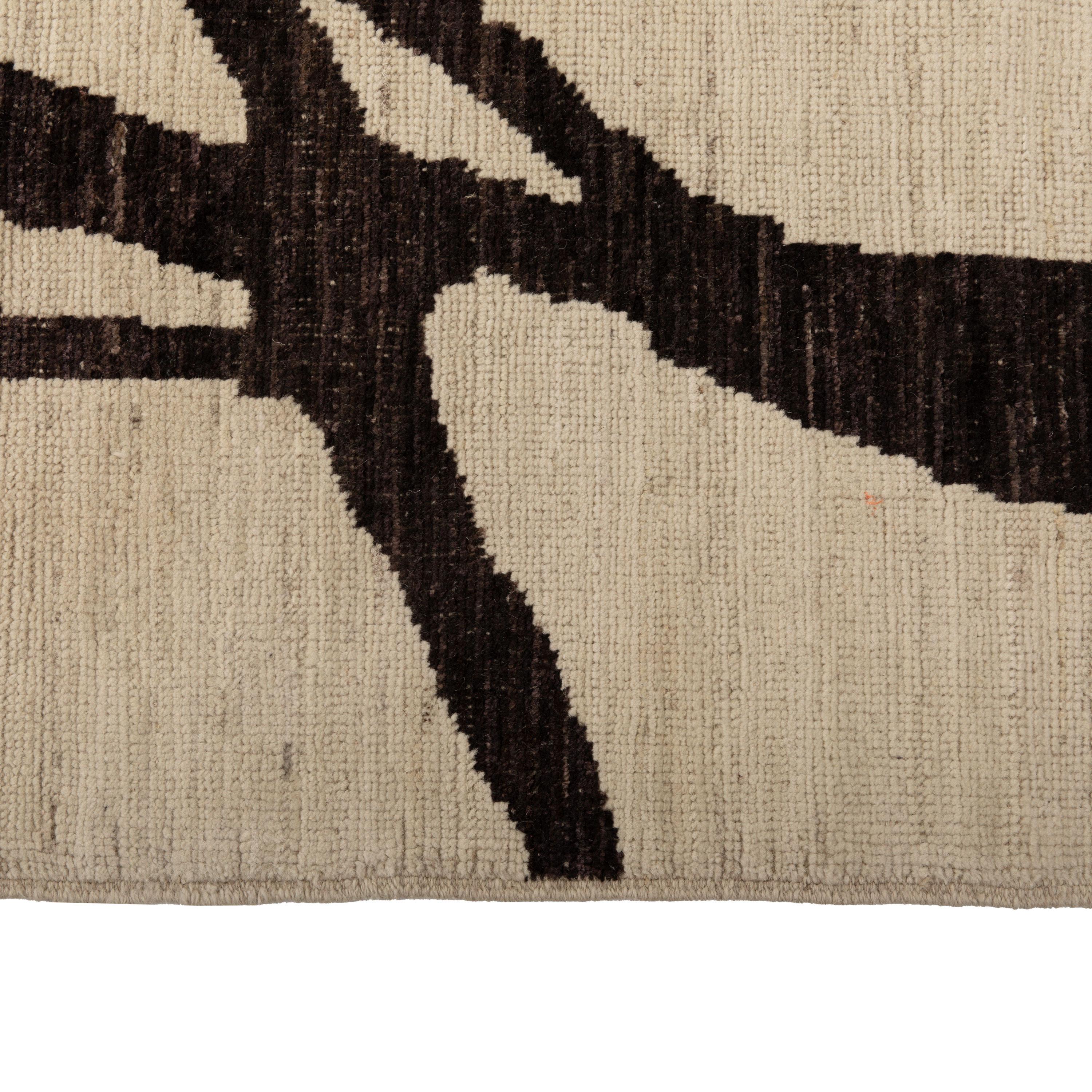Afghan abc carpet Brown and Cream Zameen Modern Wool Rug - 10'1