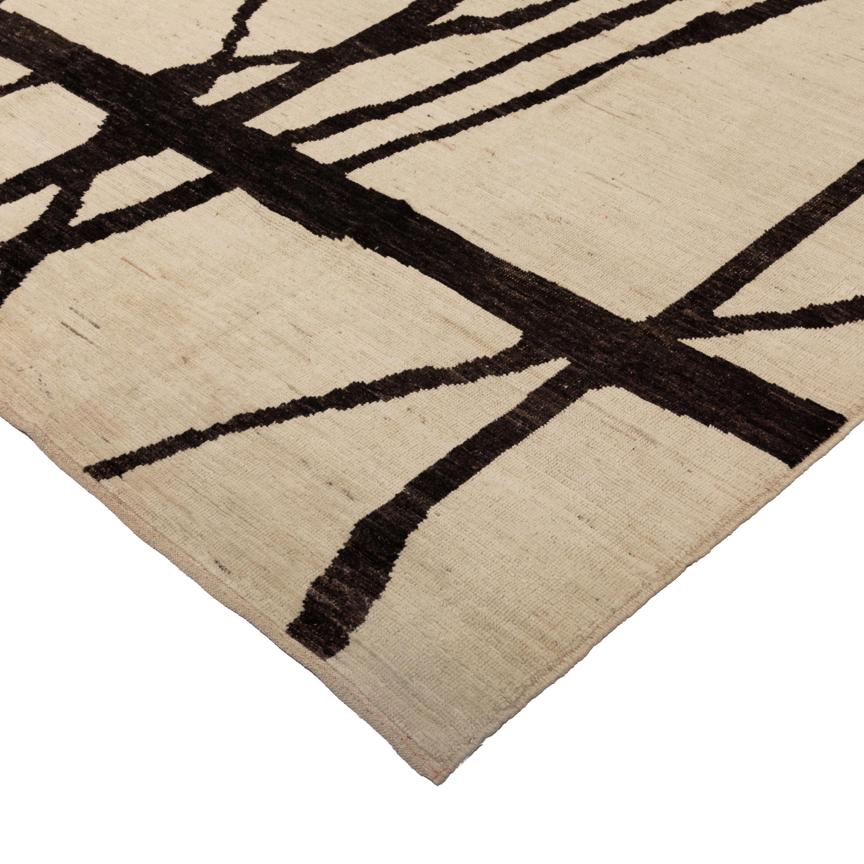 Hand-Knotted abc carpet Brown and Cream Zameen Modern Wool Rug - 10'1