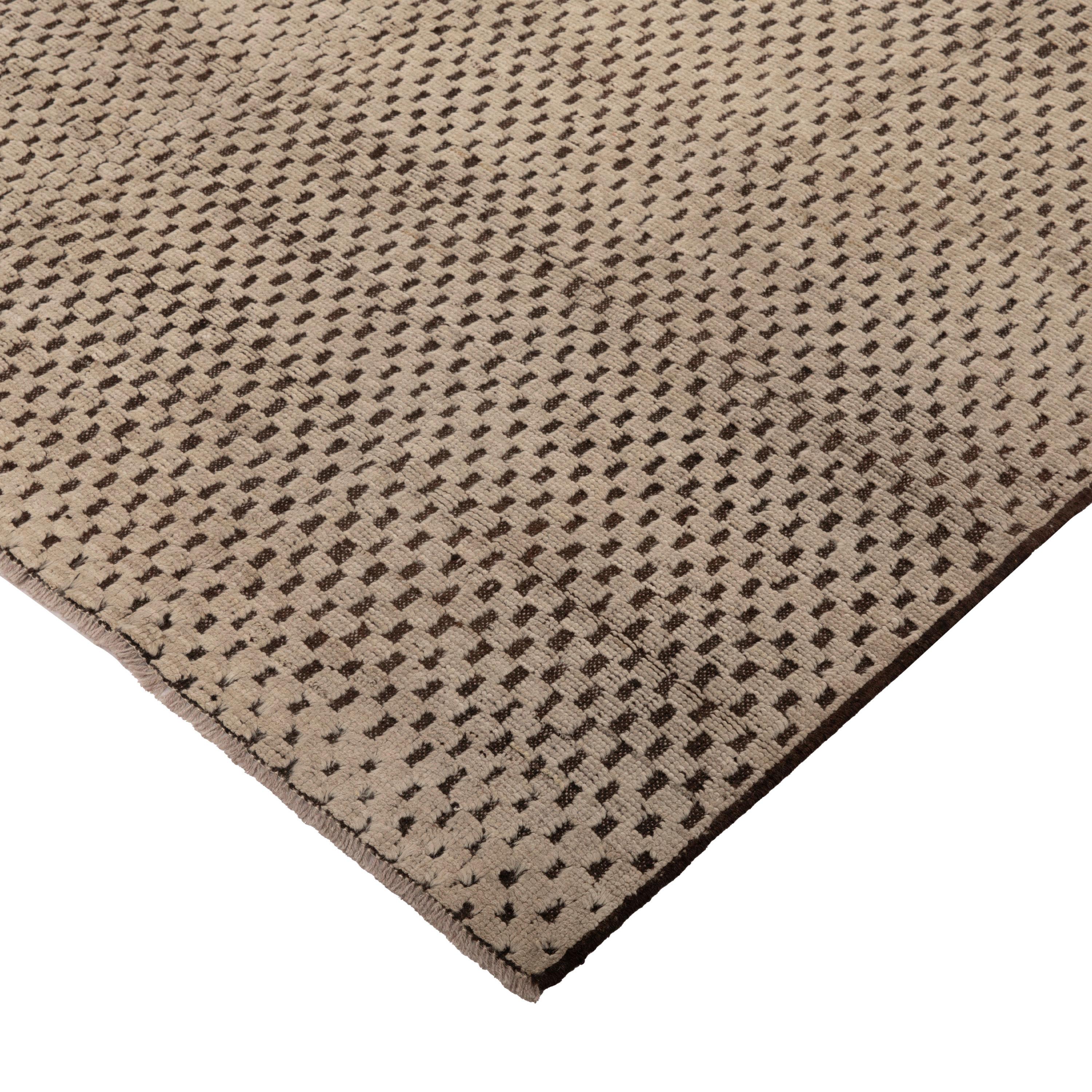 Mid-Century Modern abc carpet Brown and Cream Zameen Modern Wool Rug - 6'5