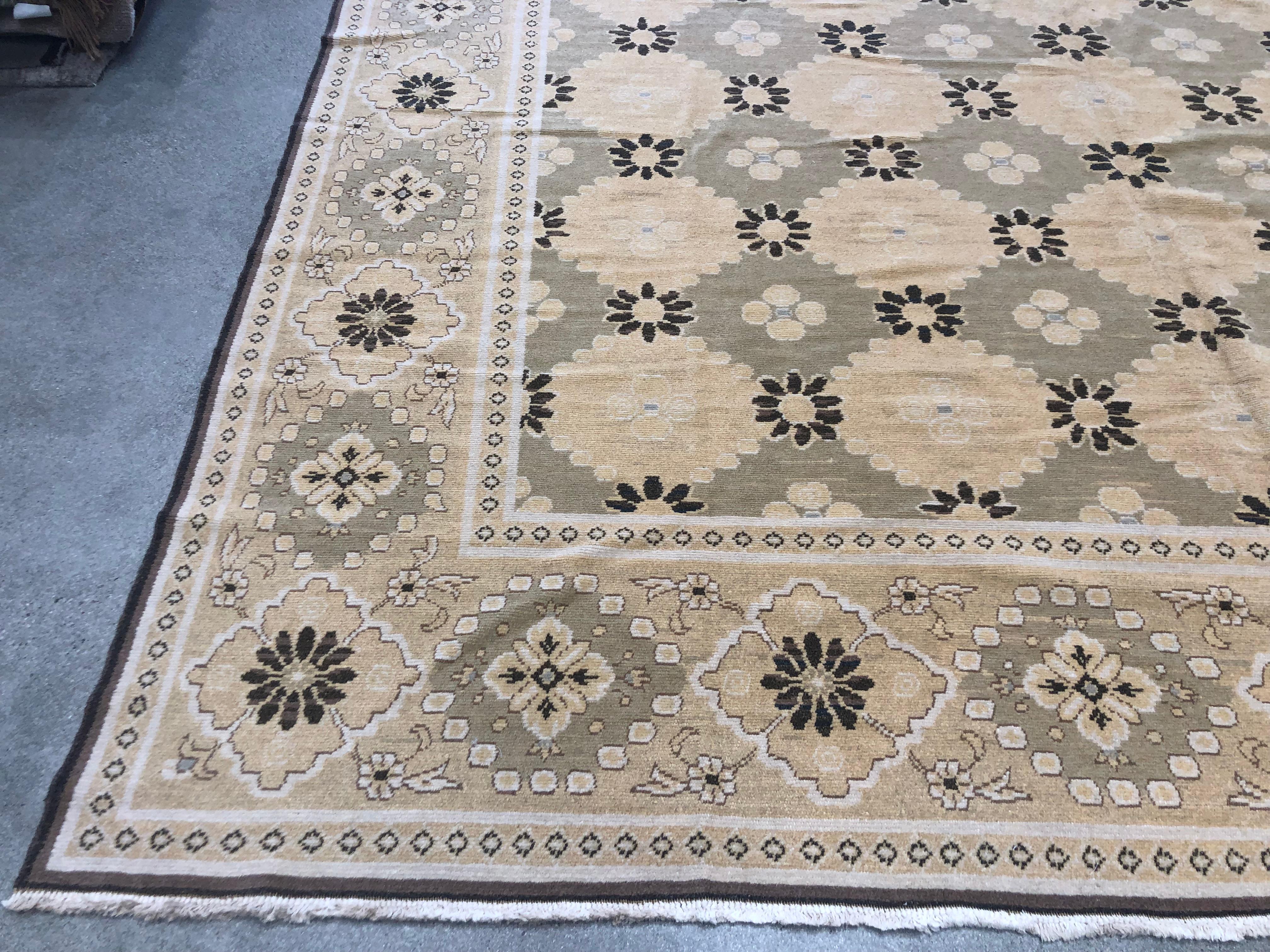 European Brown and Gold Blossoms Rug For Sale