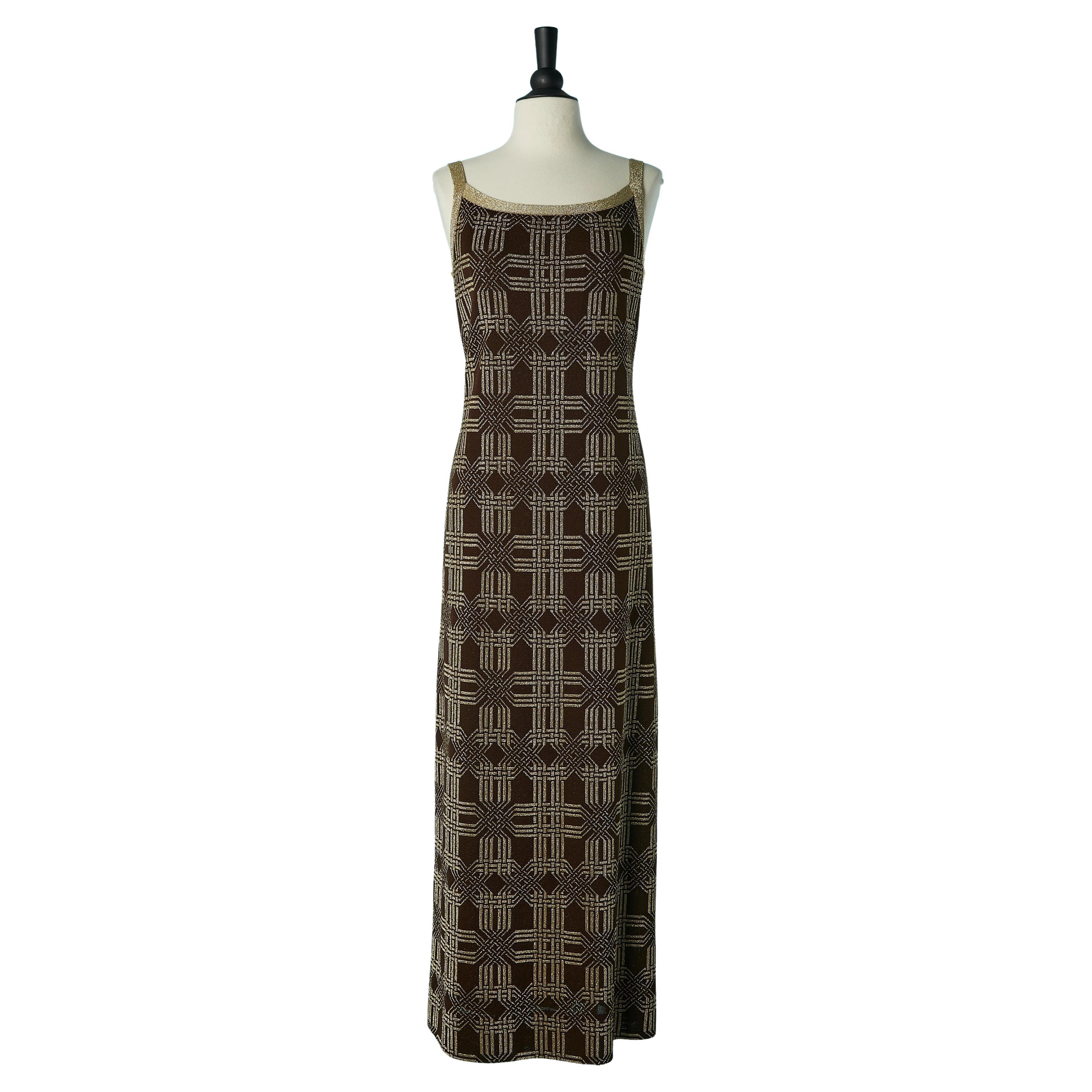 Brown and gold lurex jersey knit evening dress Pierre Balmain Les Tricots  For Sale