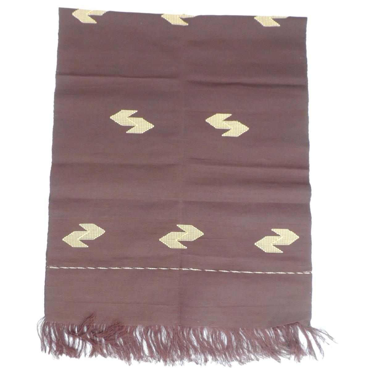 Brown and Gold Silk Woven Textile Panel with Fringes