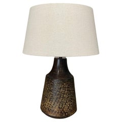 Brown And Gold Textured Metal Single Table Lamp With Linen Shade, Indonesia