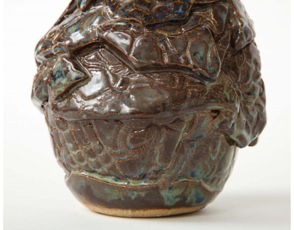 Brown and Green Glazed Ceramic Stoneware Vase For Sale 4