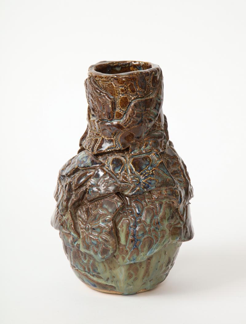 Modern Brown and Green Glazed Ceramic Stoneware Vase For Sale