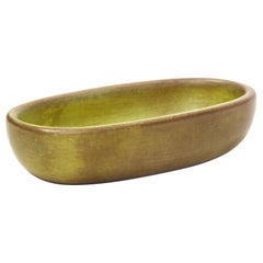 Brown and Green Oval Ceramic Tray by Dani and Jacques Ruelland, France, c. 1950s