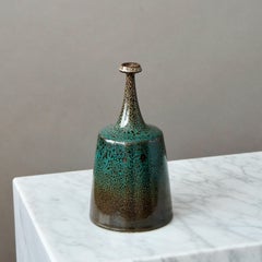 Vase aus braunem und grünem Steingut von Yngve Blixt, Höganäs, Schweden, 1974