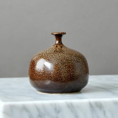 Brown and Green Stoneware Vase by Yngve Blixt, Höganäs, Sweden, 1974