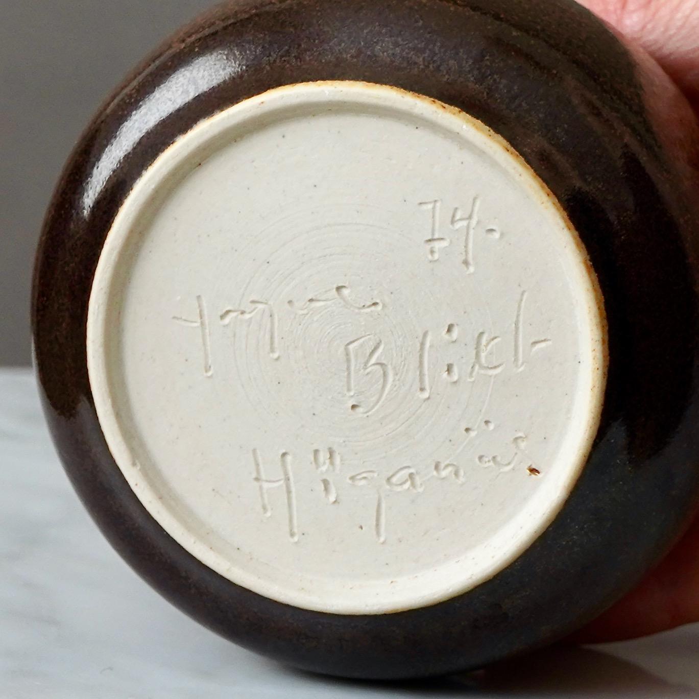Vase aus braunem und grünem Steingut von Yngve Blixt, Höganäs, Schweden, 1974 im Angebot 1