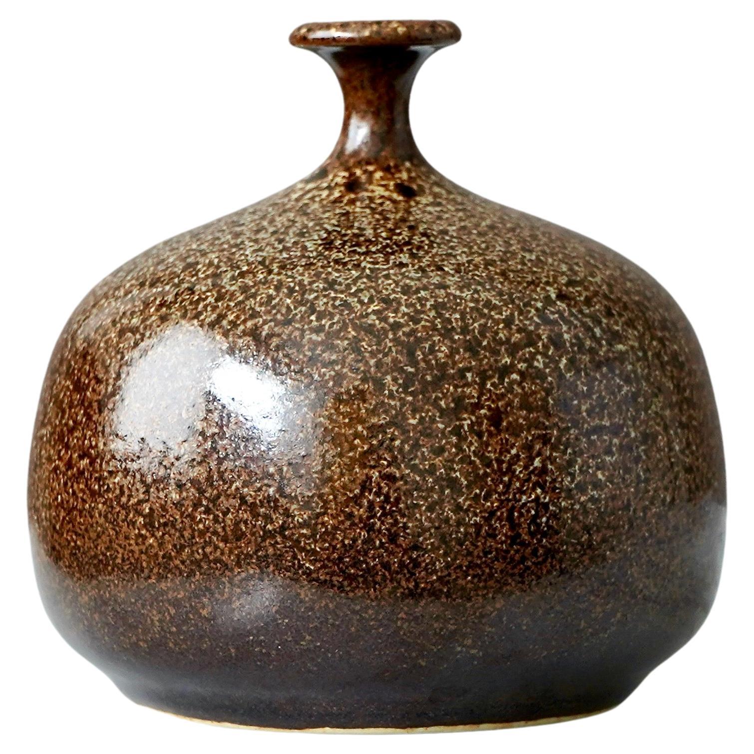 Vase aus braunem und grünem Steingut von Yngve Blixt, Höganäs, Schweden, 1974 im Angebot