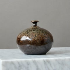 Brown and Green Stoneware Vase by Yngve Blixt, Höganäs, Sweden, 1975