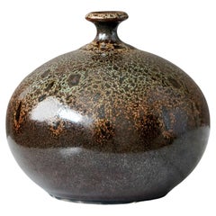 Vase aus braunem und grünem Steingut von Yngve Blixt, Höganäs, Schweden, 1975