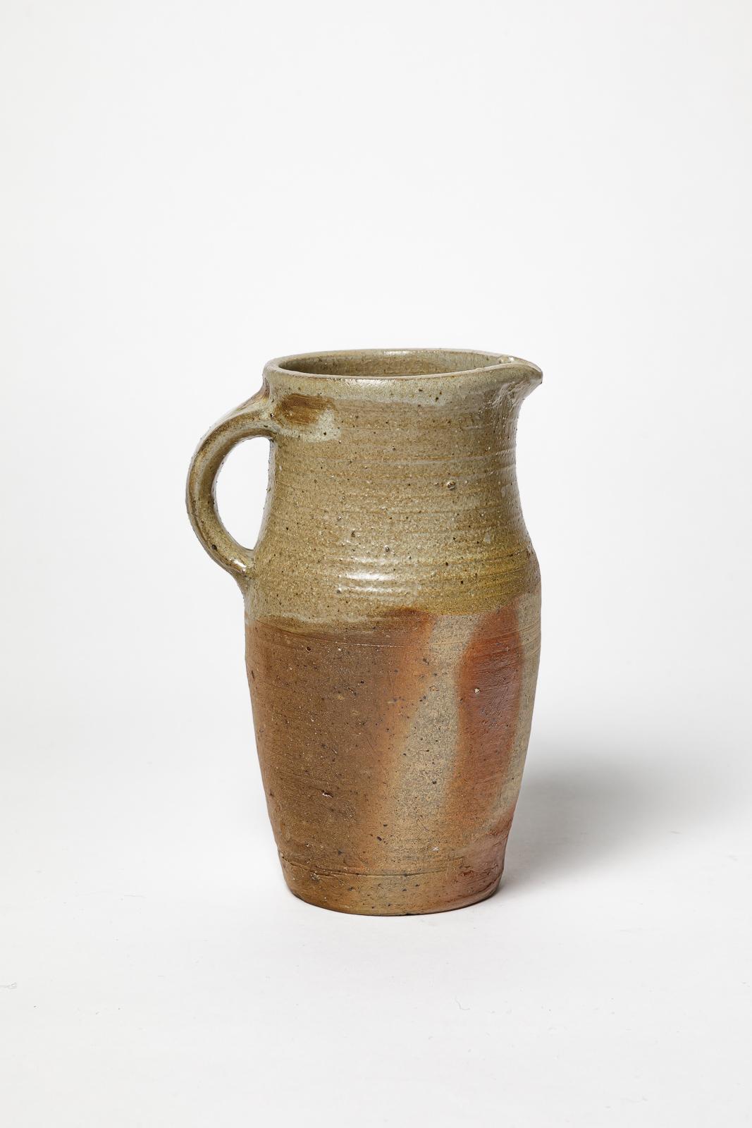 Krug aus braunem und grauem Steingut von Jean-Pierre Turpin La Borne 1970 (Moderne der Mitte des Jahrhunderts) im Angebot