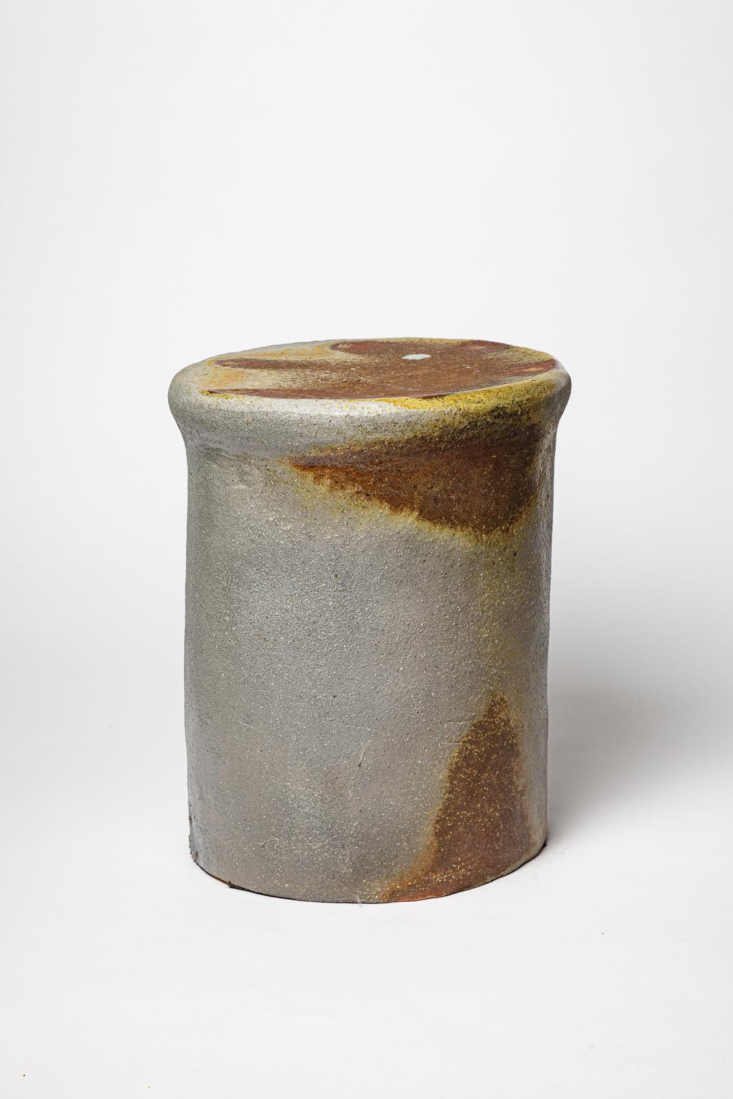Sgabello o tavolino in ceramica marrone e grigio in gres cotto di B. Chassang In condizioni ottime in vendita a Neuilly-en- sancerre, FR