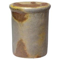 Brown and grey stoneware woodfiring ceramic stool or low table by B. Chassang