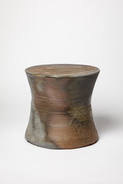 Brown and grey unique handmade stoneware ceramic stool or low table B. Chassang