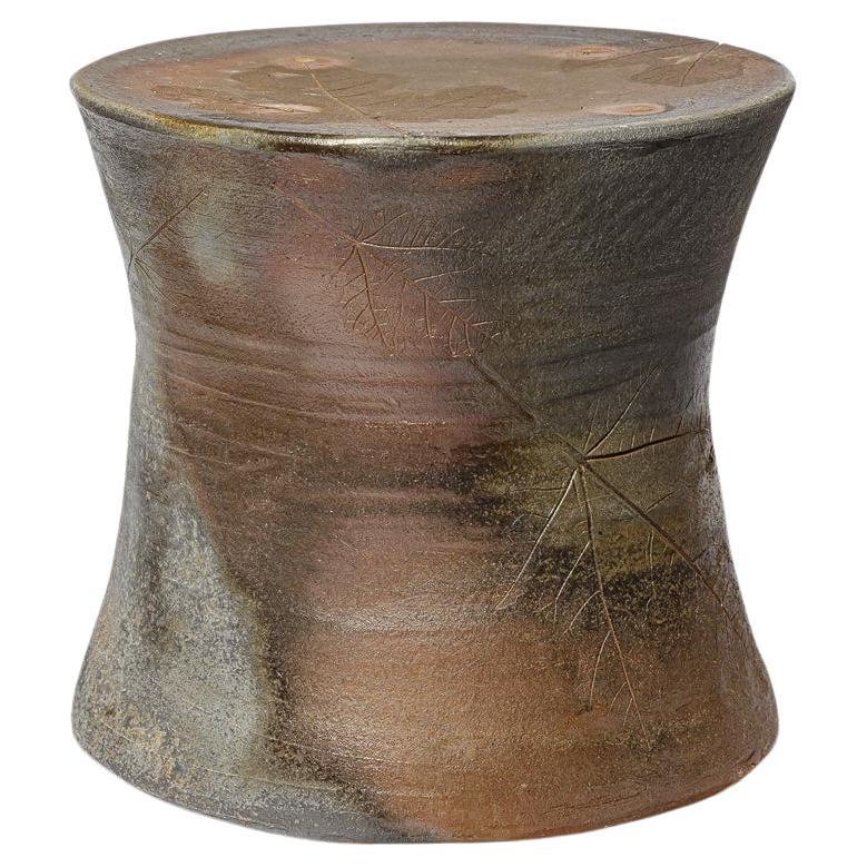 Brown and grey unique handmade stoneware ceramic stool or low table B. Chassang
