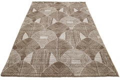 Brown And Ivory Designed Transitional Hand Loom Wool Rug
