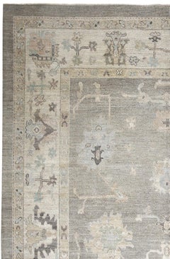 Brown and Ivory Handmade Wool Distressed Turkish Oushak Rug