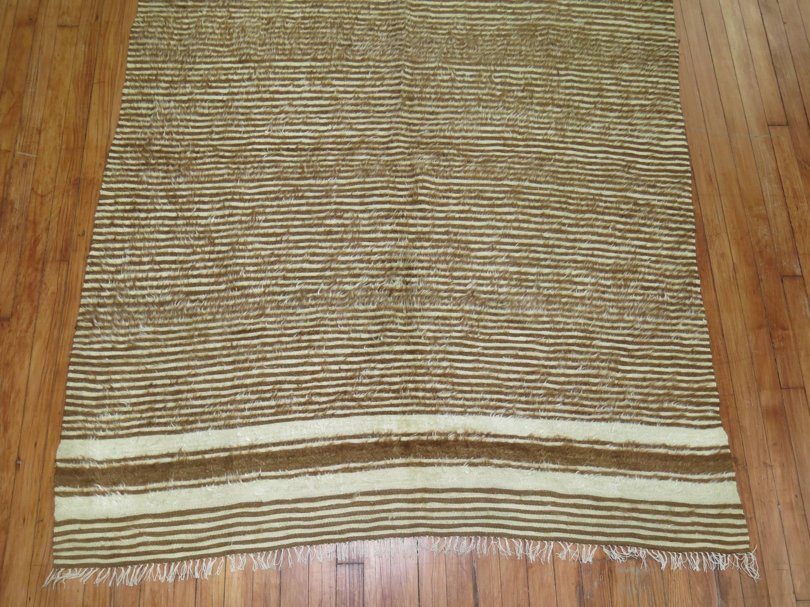 Angora Brown and Ivory Striped Turkish Mohair Rug