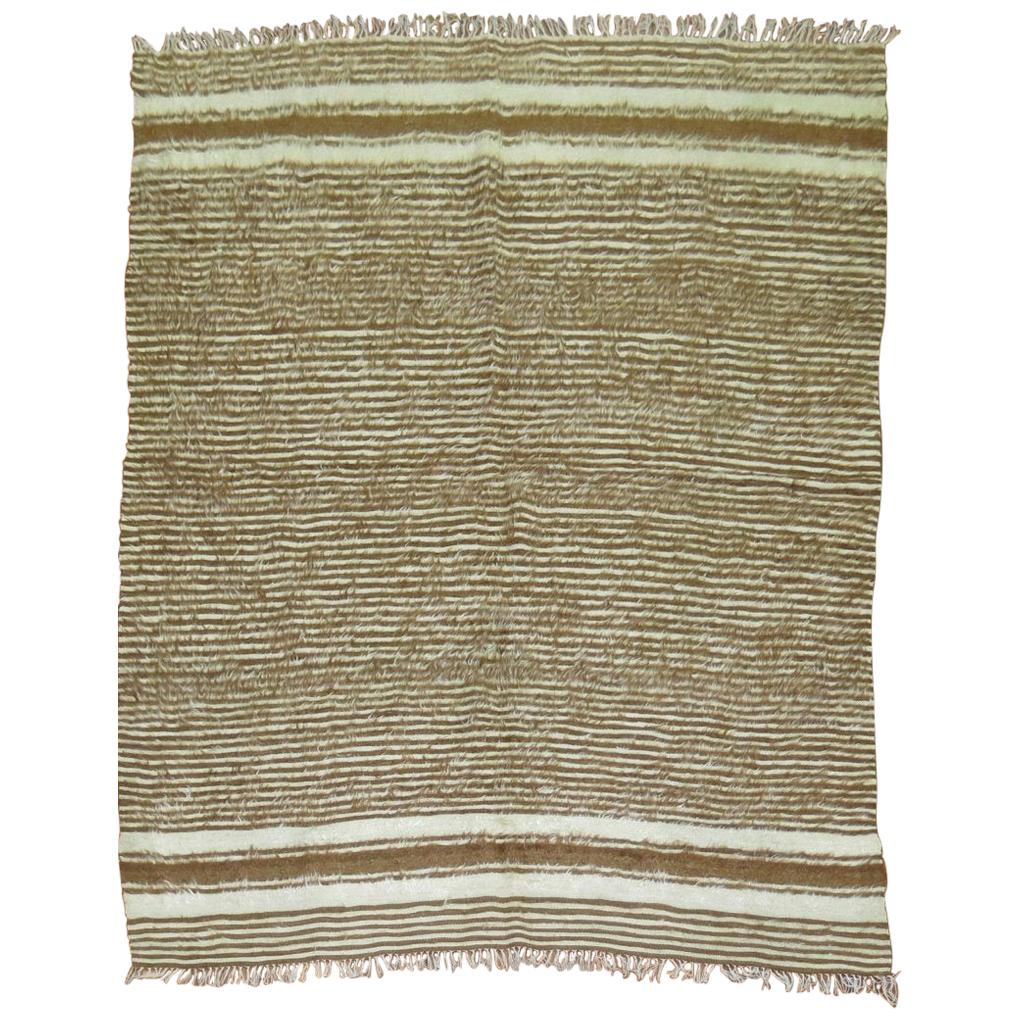 Brown and Ivory Striped Turkish Mohair Rug