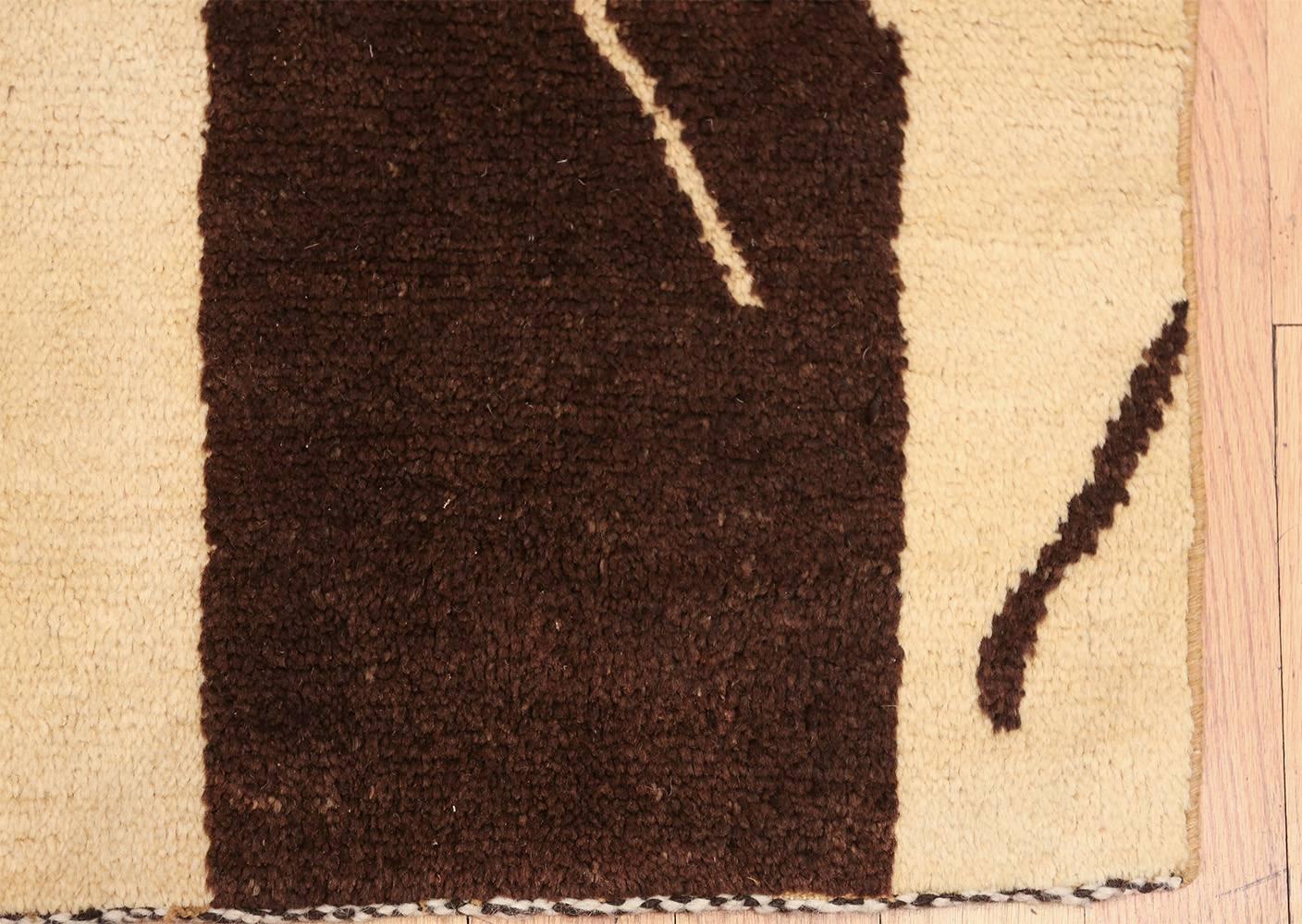 Hand-Woven Brown and Ivory Vintage Moroccan Runner Rug