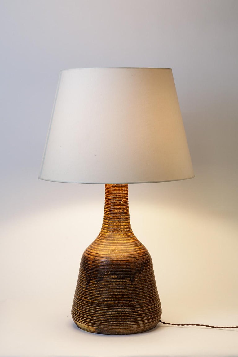 Brown and large ceramic stoneware table or floor lamp ...