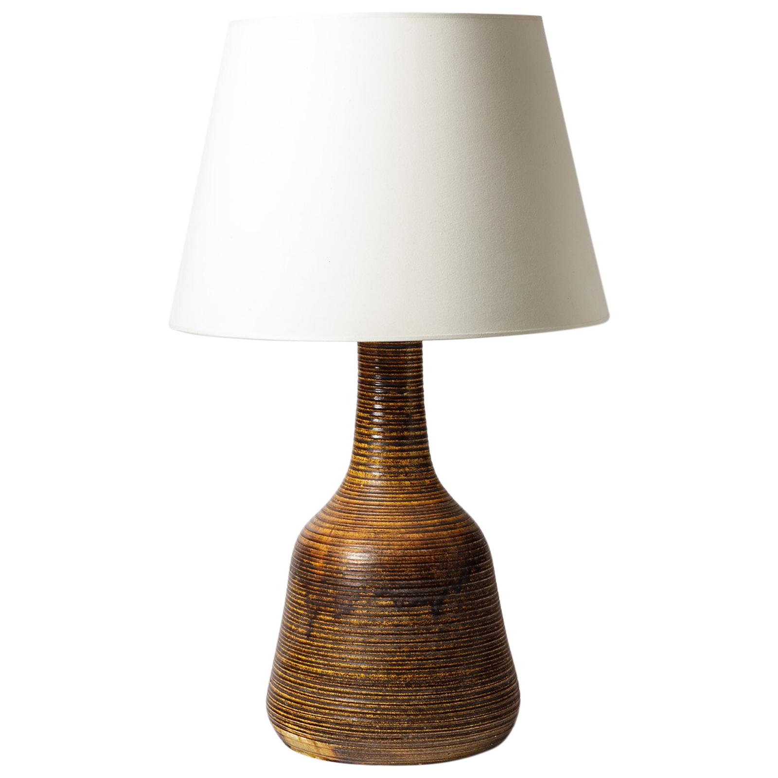Brown and large ceramic stoneware table or floor lamp designed by Accolay 1970