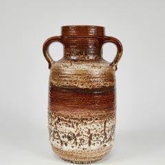 Brown and Neutral Glazed Vase with Handles from France, circa 1950
