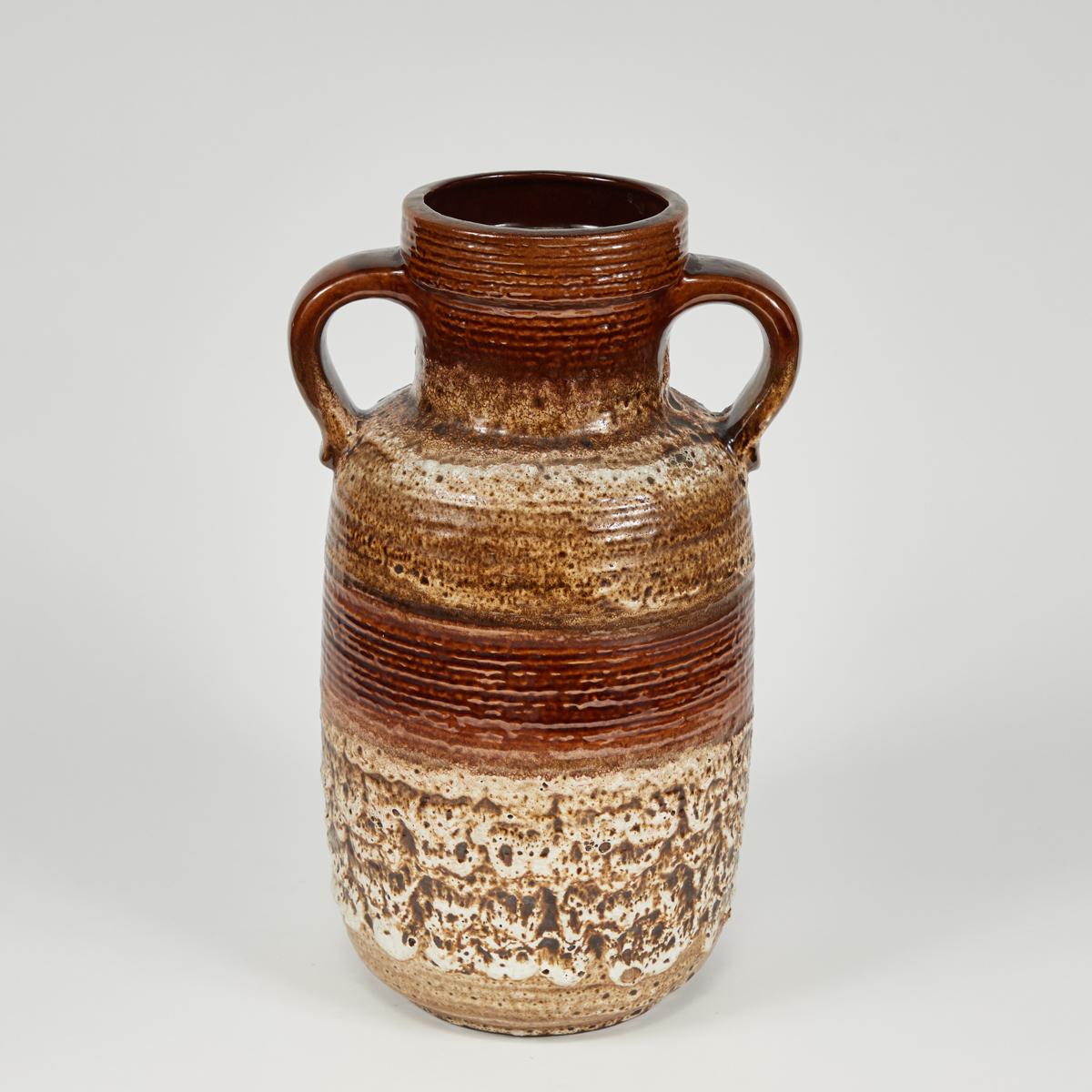 Early 20th Century Brown and Neutral Glazed Vase with Handles from France, circa 1950