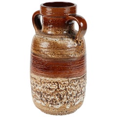 Brown and Neutral Glazed Vase with Handles from France, circa 1950