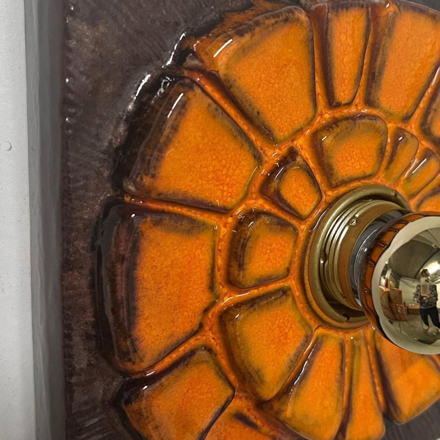 Brown and Orange Ceramic Geometric Wall Light, West-Germany For Sale 4