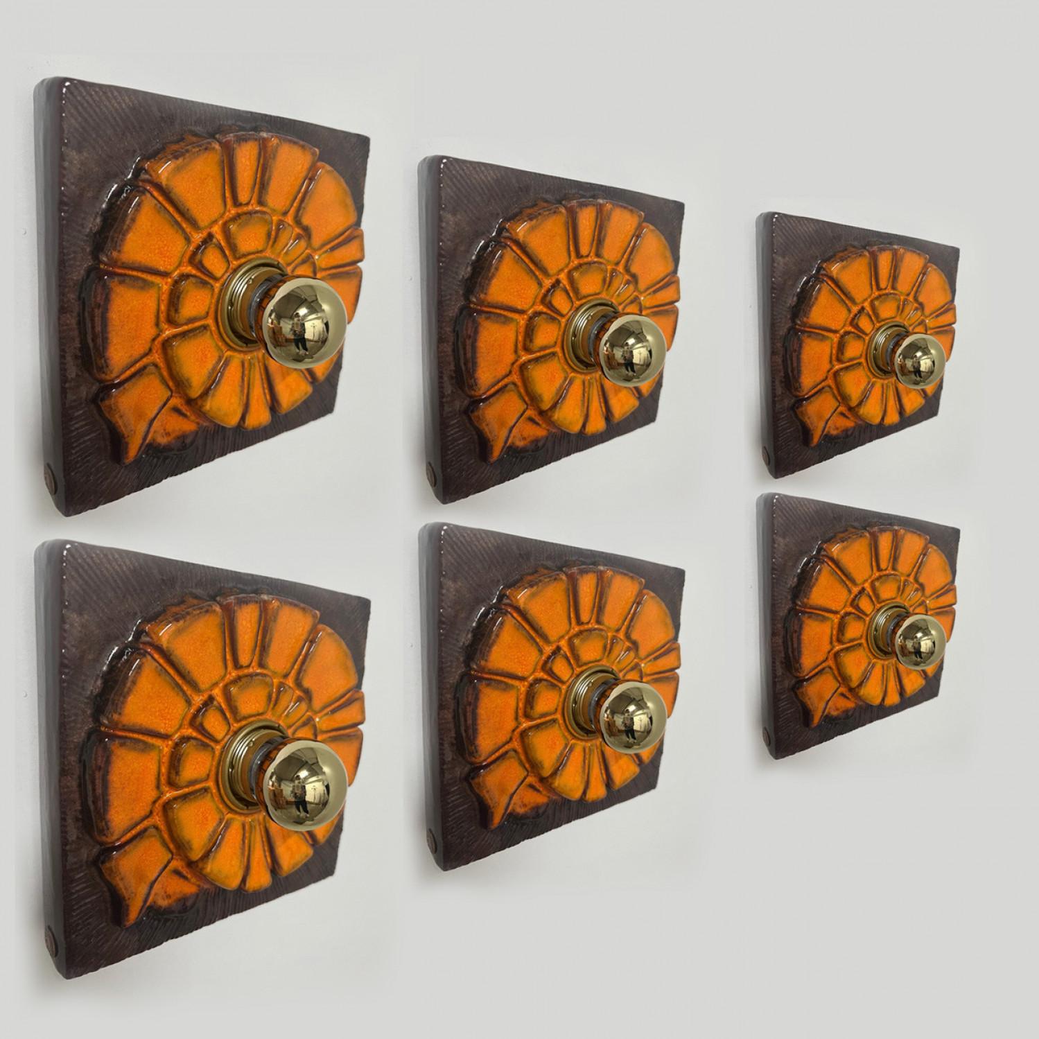 Brown and Orange Ceramic Geometric Wall Light, West-Germany For Sale 6