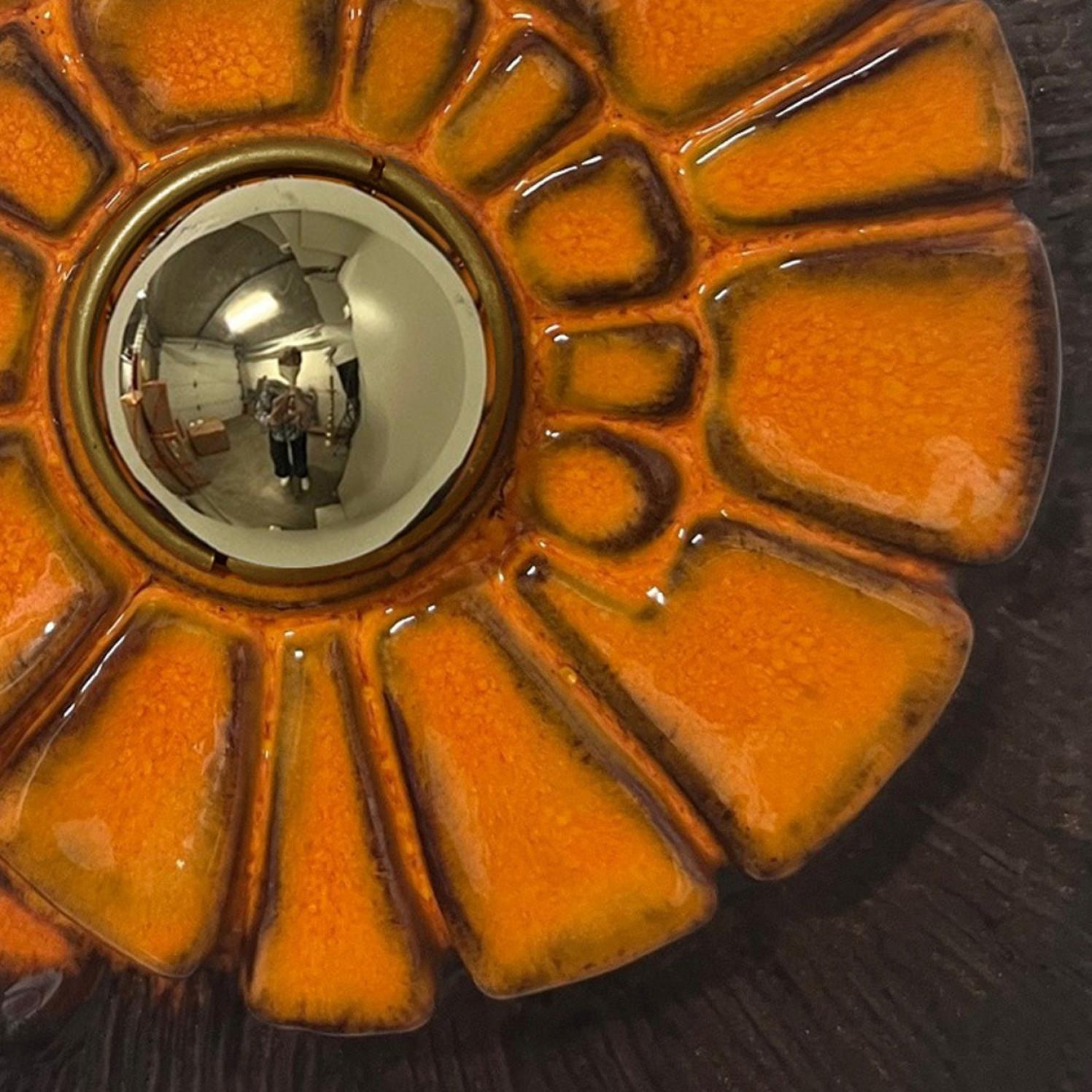 Mid-Century Modern Brown and Orange Ceramic Geometric Wall Light, West-Germany For Sale