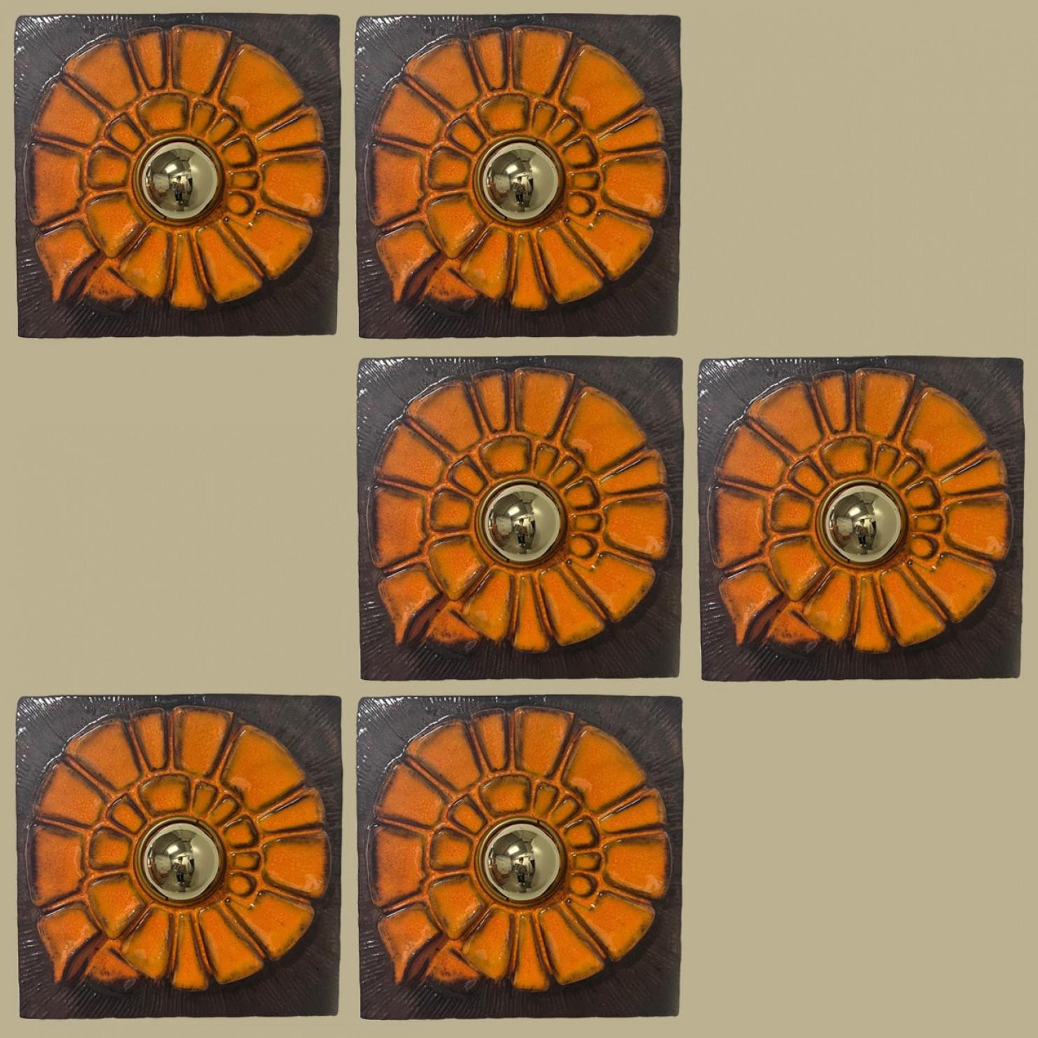 Tedesco Lampada da parete geometrica in ceramica marrone e arancione, Germania occidentale in vendita