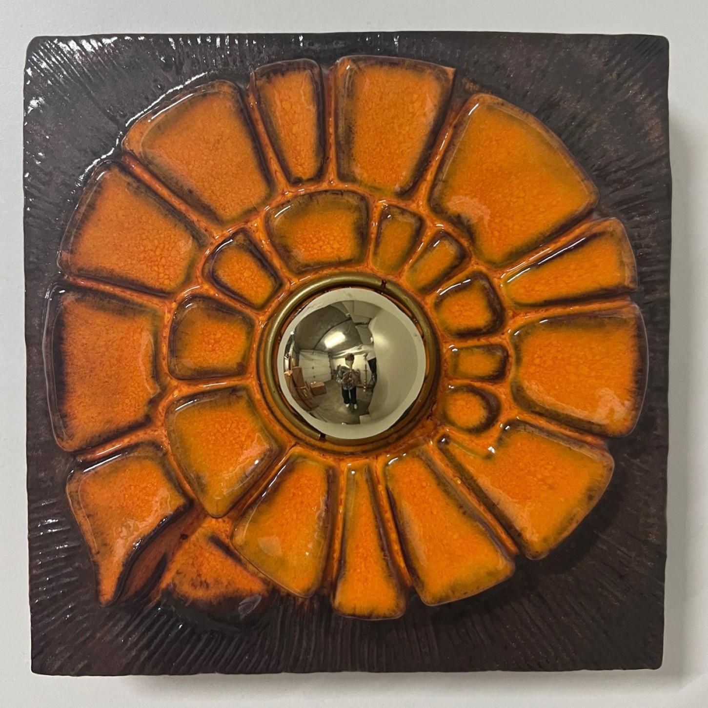 Brown and Orange Ceramic Geometric Wall Light, West-Germany In Good Condition For Sale In Rijssen, NL