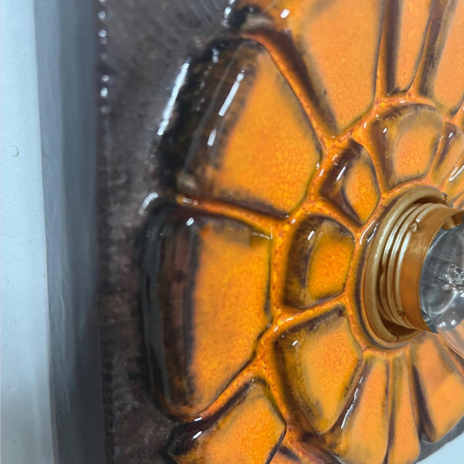 Brown and Orange Ceramic Geometric Wall Light, West-Germany For Sale 1