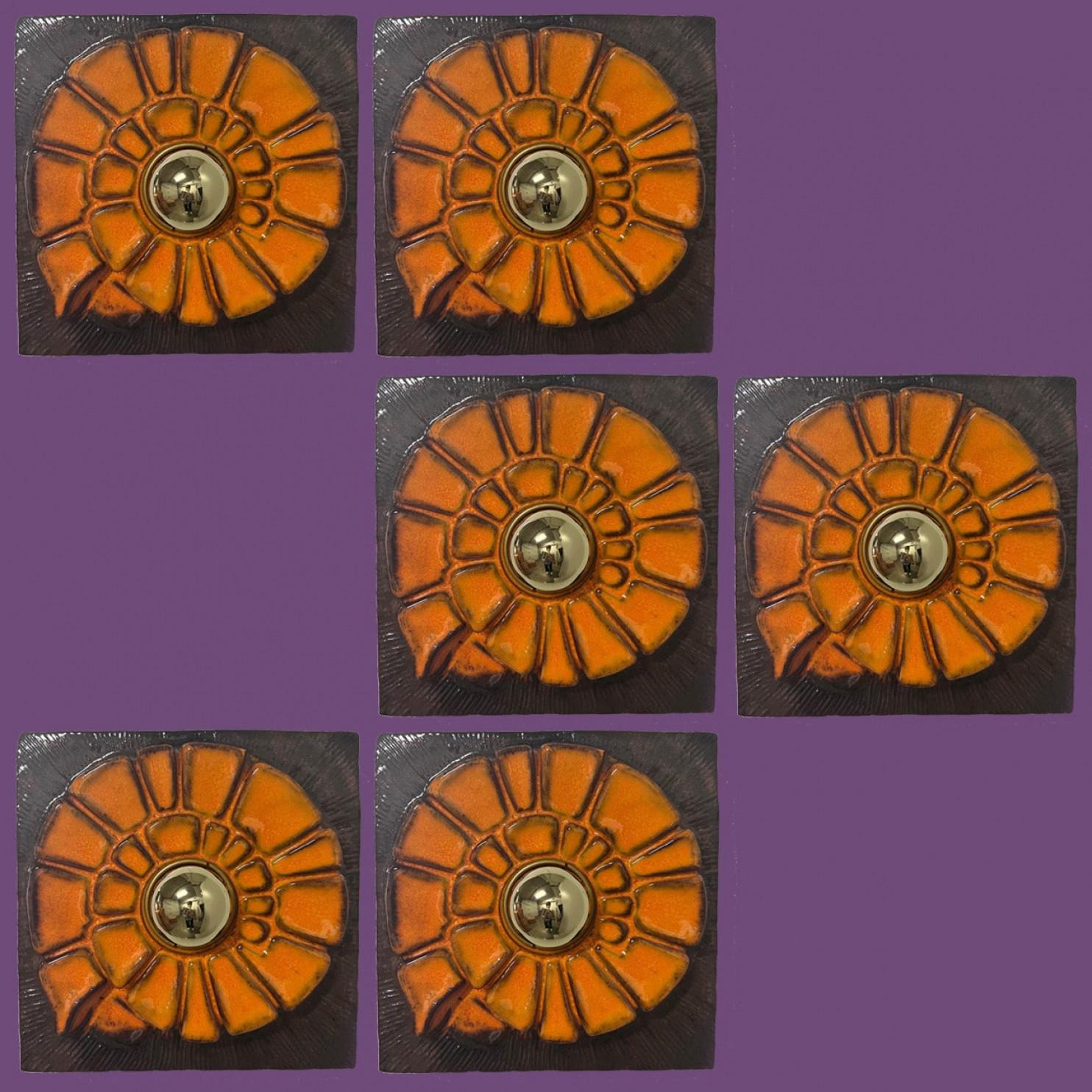 Lampada da parete geometrica in ceramica marrone e arancione, Germania occidentale in vendita 1