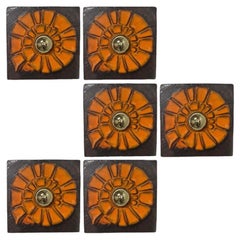 Applique murale géométrique en céramique marron et orange, Allemagne de l'Ouest