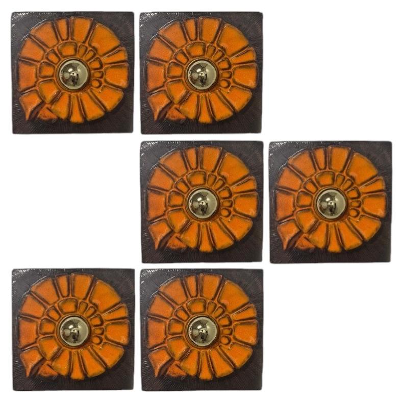 Brown and Orange Ceramic Geometric Wall Light, West-Germany For Sale