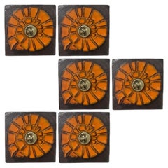 Brown and Orange Ceramic Geometric Wall Light, West-Germany
