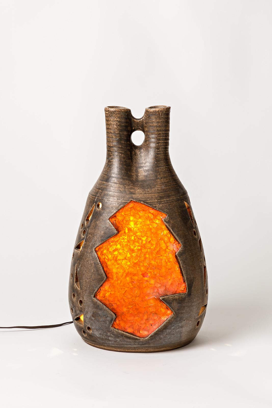 Lampe de bureau en sculpture en céramique marron et orange du milieu du siècle dernier, par Accolay Design en vente 2
