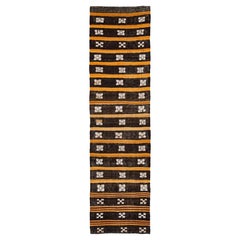 Brown and Orange Retro Kilim Handmade Flatweave Striped Pattern Wool Rug