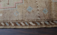 Brown and Pink Handmade Wool Turkish Old Anatolian Konya Distressed Rug