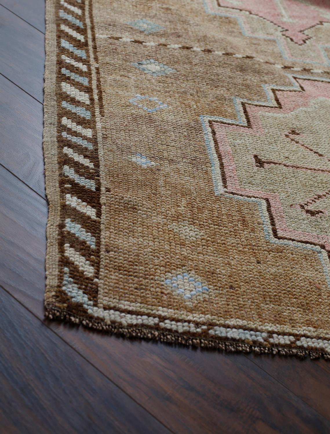 Hand-Knotted Brown and Pink Handmade Wool Turkish Old Anatolian Konya Distressed Rug For Sale